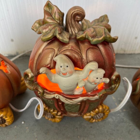 vintage Halloween light up train ghosts, cats, pumpkins sunflowers 3 piece set - Picture 4 of 16